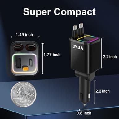 4 in 1 Retractable Car Charger,69W USB-C Fast Car Charger with Starry Light, for iPhone16/15/14/13/12,Cigarette Lighter Charger (Grey, Dual Type C &RGB Breathing Light [Black]) - Image 7
