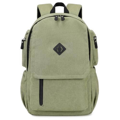 Canvas Backpack for Men Women Laptop Bag 15.6 inch Vintage Rucksack Casual Travel Daypack Large Durable Knapsack College Tote Satchel Anti Theft Bookbag for Teens Girls Boys Hiking Sports Green - Image 1