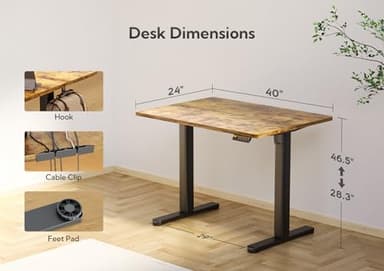 Claiks Electric Standing Desk, Adjustable Height Stand up Desk, 40x24 Inches Sit Stand Home Office Desk with Splice Board, Black Frame/Rustic Brown Top - Image 3