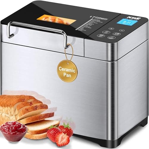 KBS Pro 710W Bread Maker, 2LB 17-in-1 Automatic Bread Machine with Healthy Ceramic Pan, Nut Dispenser, Tempered Glass Touch Panel, Stainless Steel Housing,3 Crust Colors, 15H Timer&Keep-Warm, Recipe - Image 1