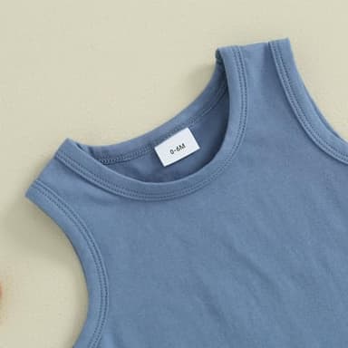 Kupretty Baby Boy Summer Clothes Sleeveless Tank Tops Vest T-Shirt + Casual Checkerboard Shorts Toddler Outfits Set (Checkered Shorts-Blue, 6-12 Months) - Image 2