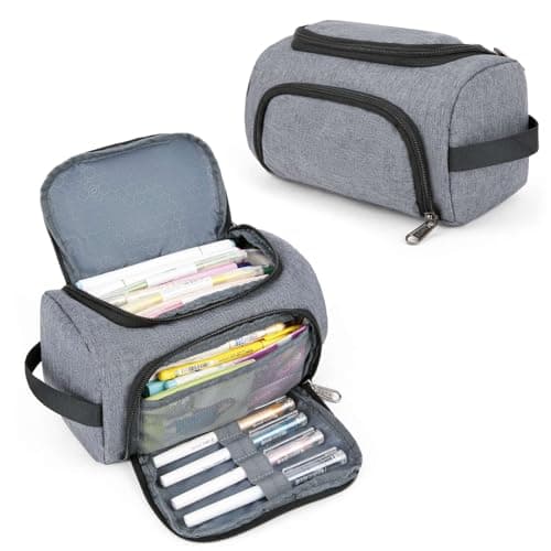 XQXA Large Capacity Pencil Case Organizer, Multifunctional Extra Big Pencil Pouch with Compartmens, Travel Simple Stationery Pen Bag, Fabric Pencil Bag for Men Women Girl Boy (Grey) - Image 1