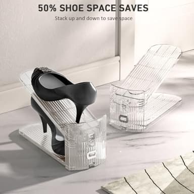 12 Pack Clear Shoe Slots Organizer - Adjustable Height 3.7''to 7.7'' Shoe stackers for a pair of shoes ,Shoe rack storage shoe space saver 50%,Easy to assemble shoe hold shoe organizer for cloest - Image 3