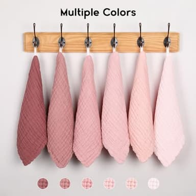 Unnivoll Muslin Baby Washcloths 6 Pack, 100% Cotton Wash Cloths for Babies, Large 12''X12'' Burp Cloths Absorbent and Soft for Newborn Infants Kids Boys Girls - Gradient Pink - Image 7
