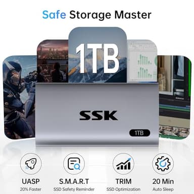 SSK 1TB SSD External Hard Drive, Portable SSD Up to 550MB/s Fast Solid State Drives, External Drive USB 3.2 Gen2 for iPhone 15/Pro, Windows, Mac, Android with LED Light, Trim, Smart Supported - Image 4