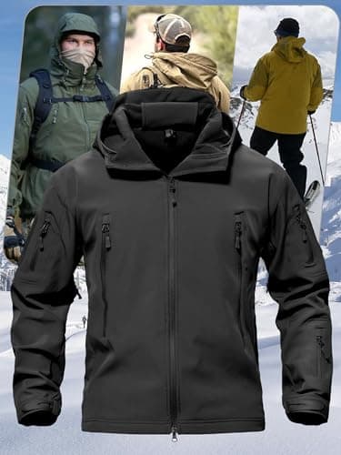 TACVASEN Men's Military Fleece Liner Hooded Jackets Winter Warm Fleece Hood Softshell Tactical Waterproof Snowboard Jacket Black M - Image 6