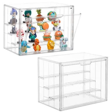 Attelite Acrylic Display Case,Upgrade 4 Tiers Clear Display Case with 3 Adjustable Divider, 2 Pack Stackable Large Storage Box with Magnetic Door for Collectibles Action Figures - Image 1