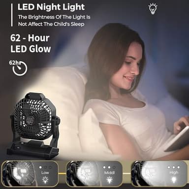 Portable Fan Rechargeable, 20400mAh Cordless Battery Powered Fan with LED Lantern, USB C Battery Operated for Travel Bedroom Home Camping Tent Office Beach Desk Fishing Outdoor - Image 4
