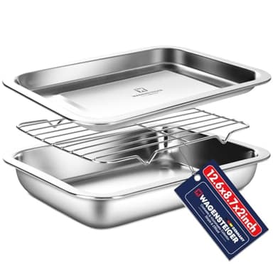 WAGENSTEIGER Stainless Steel Food Prep Container with Rack & Lid (Tray) 2.43 Quart / 2inch Depth, Hotel Pans, Catering Pan, Buffet Party Pans, Roasting Pan, Casserole (1302/No02) - Image 1
