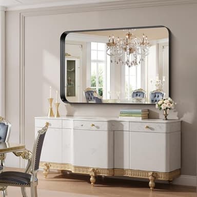 FORBATH 55x36 Inch Large Bathroom Mirror for Double Sinks, Brushed Black Deep Frame Wall Mirror with Rounded Corners, Anti-Rust Tempered Glass for Modern Farmhouse Vanity (Horizontal/Vertical) - Image 2