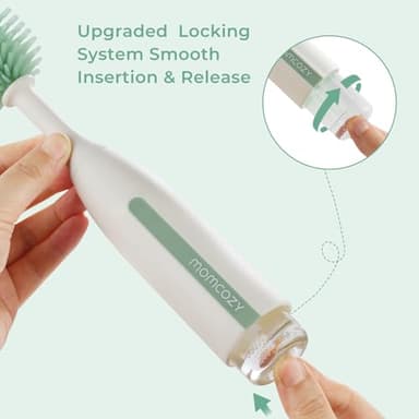 Momcozy Bottle Brush Kit Pro, Innovative Push-Press Design for Deep Cleaning - Bottle Cleaner Brush for Bottle/Breast Pumps/Nipple - Clog-Free Brush & Foam-Generating Design for Better Cleaning, Green - Image 5