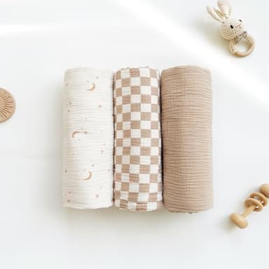 Konssy 3 Pack Muslin Swaddle Blankets for Unisex, Newborn Receiving Blanket, Large 47 x 47 inches, Soft Breathable Muslin Baby Swaddles for Boys & Girls - Image 8