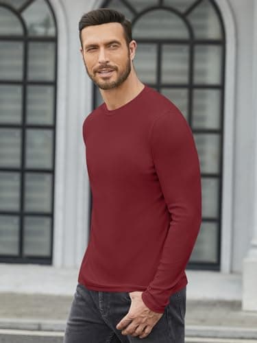 hawalili Men's Long Sleeve Shirts Ribbed Pullover Sweater Thermal Tops Crew Neck Stretchy Undershirts Wine Red XX-Large - Image 3