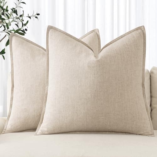 MIULEE Decorative Linen Euro Sham Pillow Covers 22x22 Inch Natural Beige ​Boho Farmhouse​ ​Neutral Couch Throw Pillows for Bed Pack of 2 Accent Modern Pillowcase Sofa Livingroom Home Decor - Image 1