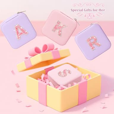 Nuozme Bling Sparkly Initial Jewelry Case,Personalized Gifts for Teen Girls,Kids,Women,Brides, Bridesmaids, Glitter Rhinestone Travel Jewelry Box,Easter Birthday Christmas Gifts, Small Size (Purple A) - Image 7