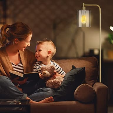 QiMH Glass Floor Lamp for Living Room, Modern Industrial Standing Lamp with Pedal Switch, 67” Tall Pole Lamp for Bedroom Study Room, Brushed Gold - Image 6