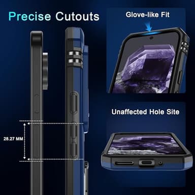 DEERLAMN Case for Google Pixel 9/9 Pro with Slide Camera Cover+Screen Protector(1 Pack), Rotated Ring Kickstand Military Grade Shockproof Protective Cover-Navy Blue - Image 6