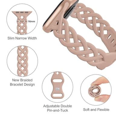 Slim Silicone Bands Compatible with Apple Watch Band 40mm 38mm 41mm 44mm 45mm 46mm 42mm Women Floral Breathable Braided Lace Thin Sport Strap Replacement Wristbands for iWatch SE Series 10 9 8 7 6 5 4 3 2 1 - Image 2