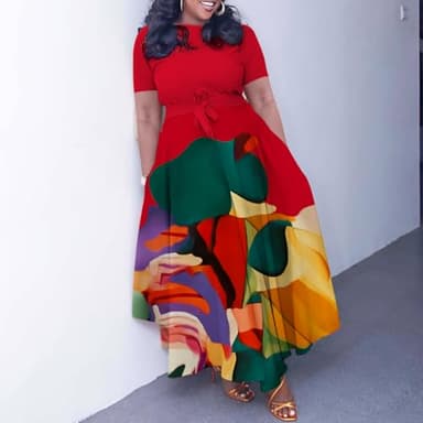 BFFBABY Plus Size Dress A Line Dresses for Women Summer Long Dresses with Sleeve Casual Belted - Image 2