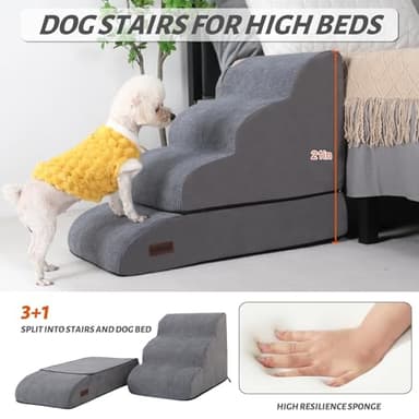 Aodisman 4-Step Dog Stairs and Ramp for Beds or Couches – Non-Slip Sturdy Pet Steps for Small Dogs and Cats,21" H,Grey - Image 5