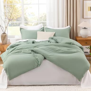 Litanika King Size Comforter Set Sage Green, 3 Pieces Lightweight Solid Comforter King Size, All Season Fluffy Down Alternative Comforter Bed Set Quilt Blanket - Image 3