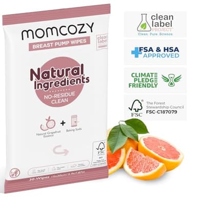 Momcozy Natural Breast Pump Wipes for Pump Parts Cleaning On-the-go, 30 Count (Pack of 3), Flash Clean & Resealable Pump Wipes - Image 5