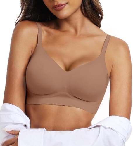OEAK Womens Wireless Bras Comfortable Push Up Bra No Underwire Bra Full Support Lift Bralette Everyday Seamless Tshirt Bras L Coffee - Image 1