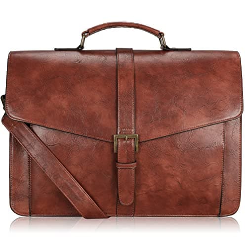 ESTARER Men's Leather Briefcase 15.6 Inch Laptop Messenger Bag for Office/Business/Travel, Professional Leather Computer Shoulder Bag, Vintage Brown - Image 1
