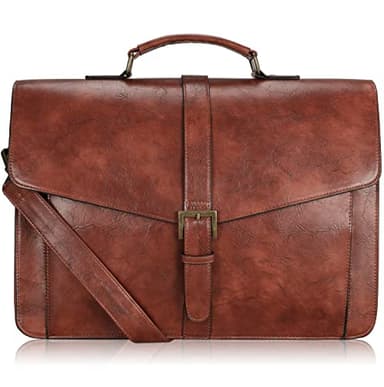 ESTARER Men's Leather Briefcase 15.6 Inch Laptop Messenger Bag for Office/Business/Travel, Professional Leather Computer Shoulder Bag, Vintage Brown - Image 1