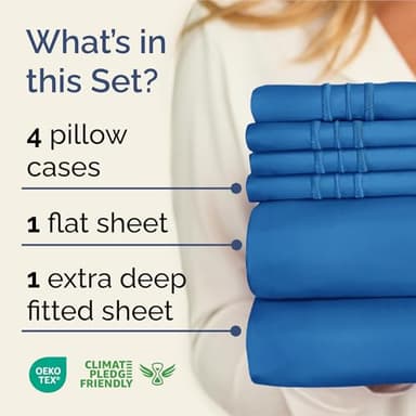 Extra Deep King Sheet Set - 6 Piece Breathable & Cooling Sheets - Hotel Luxury Bedding Set with 18-24 Inch Extra Deep Pockets - Easy Fit - Super Soft, Wrinkle Free and Comfy - Royal Blue, King Size - Image 2