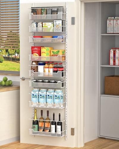 VyGrow Over the Door Pantry Organizer, 8-Tier Over the Door Organizer with Adjustable Basket, Pantry Door Organization for Pantry Kitchen Storage Room Spice Rack, White - Image 1