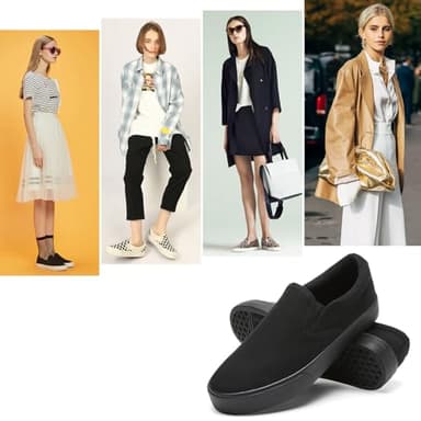 Women's Canvas Slip On Shoes Fashion Sneakers Flats Shoes White Canvas Shoes(Full Black.US8) - Image 3