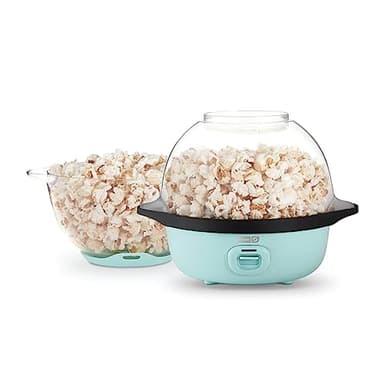 DASH SmartStore™ Stirring Popcorn Maker, 3QT Hot Oil Electric Popcorn Machine with Clear Bowl, 12 Cups - Aqua - Image 1