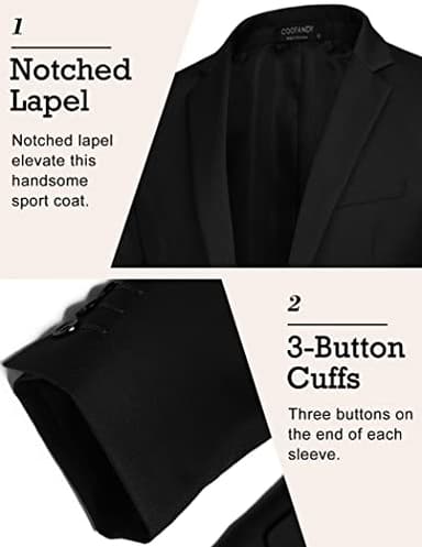 COOFANDY Mens Business Coat Regular Fit Blazer Suit Coat One Button Jacket Executive Sports Coats (Black XXL) - Image 4