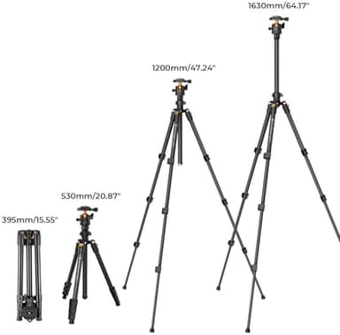 K&F CONCEPT 64 inch/163 cm Camera Tripod,Lightweight Travel Outdoor DSLR Tripods with 360 Degree Ball Head Load Capacity 17.6 lbs/8 kg,Cellphone Clip for Smartphone Live Streaming Vlog O234A1+BH-36 - Image 6