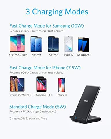 Anker 2 Pack 313 Wireless Charger (Stand), Qi-Certified for iPhone 17/17/17 Pro/17 Pro Max/15/14/13, 10W Fast-Charging Galaxy S23 S22 S21(No AC Adapter) - Image 3