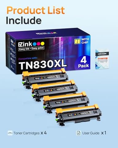 E-Z Ink Compatible Toner Cartridge Replacement for Brother TN830XL TN 830 TN830 Toner Cartridges for HL-L2460DW DCP-L2640DW HL-L2480DW HL-L2400D HL-L2405W MFC-L2820DW Printer (4 Black) - Image 5