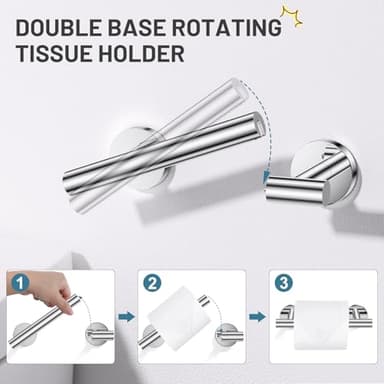 TURS Polished 5 Piece Bathroom Hardware Set, 24 Inch Bath Towel Bar Set, Round Bathroom Accessories Kit Wall Mounted SUS304 Stainless Steel - Image 3