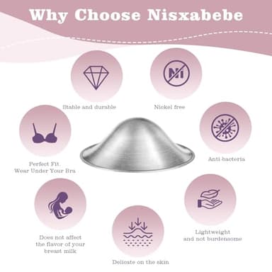 Nisxabebe The Original Silver Nursing Cups-Nipple Shields for Breastfeeding Newborn-Breast Feeding Essentials Must Haves-Nipple Covers to Protect Nursing Nipples,Trilaminate 999 Silver,Regular Size - Image 5