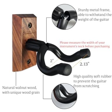 Guitar Wall Mount 2 Pack, Black Walnut Wood Guitar Hanger, U-Shaped Guitar Wall Hanger Mount, Guitar Holder Hook Stand Wall for Acoustic, Electric Guitar, Banjo, Bass, for Guitar Player Men Boy - Image 5