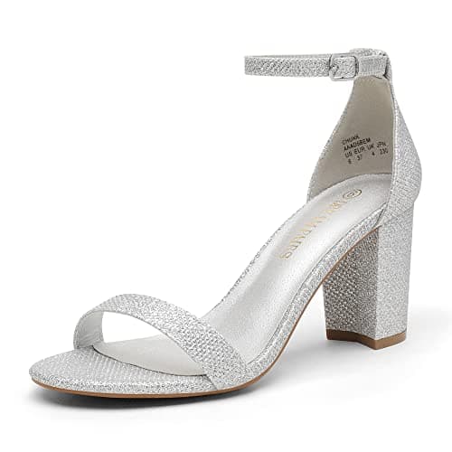 DREAM PAIRS Women's Chunk Low Heel Pump Sandals,Size 7.5W,Silver-Glitter,CHUNK - Image 1