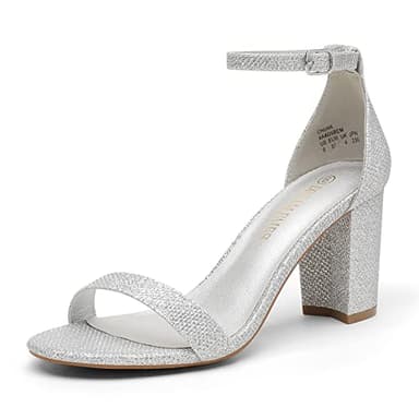 DREAM PAIRS Women's Chunk Low Heel Pump Sandals,Size 7.5W,Silver-Glitter,CHUNK - Image 1