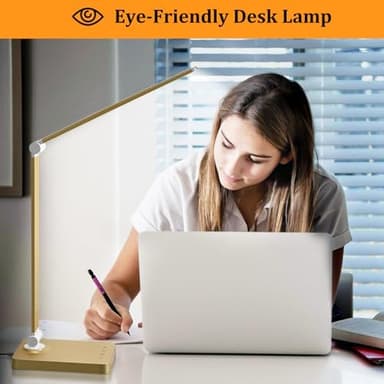 LED Desk Lamp with USB Ports,Touch Desk Lamps for Home Office with 5 Color Modes,3 Brightness Desk Light with Small Night Light,Reading Lamp Table Lamp for Bedroom Bedside Study Gold （with Adapter） - Image 7