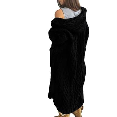 NIUBIA Womens Casual Long Sleeve Open Cardigan Warm Hooded Outwear Coat Cable Knit Long Cardigan Sweaters with Pockets Dark Black - Image 1