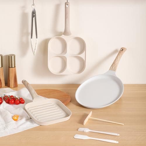 Kundita 7-Piece Granite Cookware Set, Premium Non-Stick Kitchen Collection with 8" Grill Pan, 4-Cup Egg Maker, Crepe Griddle and 4 Cooking Utensils - PFOA-Free for All Stovetops - Image 1