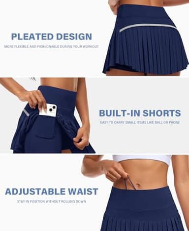 JoyGirl Pleated Tennis Skirt for Women with Shorts High Waisted Golf Skort Mini Skirt Workout Athletic Skorts Skirts with Pockets (Navy Blue,Medium) - Image 3