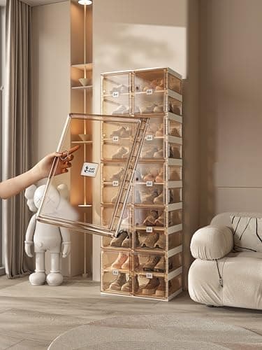 ANTBOX Foldable Shoe Rack,Shoe Organizers for Closet Plastic Shoe Storage Box for Entryway,Living Room,Large Sturdy Stackable Sneaker Cabinet Bins with Magnetic Clear Door 10 Tiers 20 Pairs - Image 2