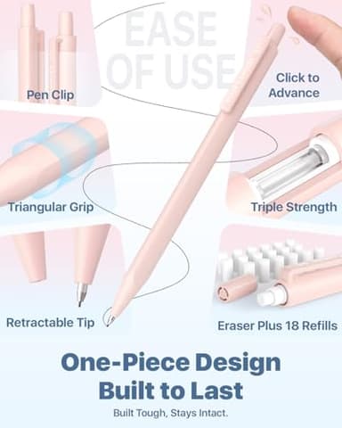 Four Candies Mechanical Pencil Set, with 0.5 & 0.7mm Lead Refills (HB & 2B), Pastel Erasers & Eraser Refills, 29-Count Pack with Case, Cute Aesthetic School Supplies for Writing, Drawing, Sketching - Image 2