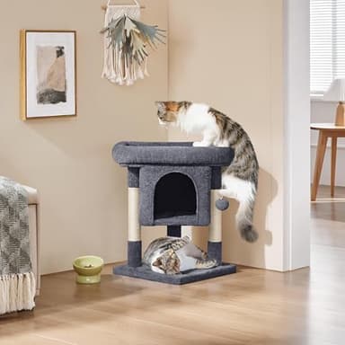 Yaheetech 23.5in Cat Tree Tower, Cat Condo with Sisal-Covered Scratching Posts, Cat House Activity Center Furniture for Kittens, Cats and Pets - Dark Gray - Image 9