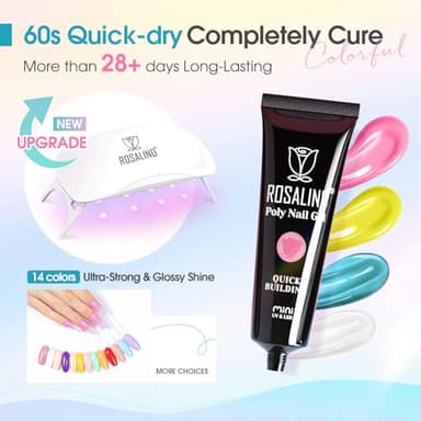 ROSALIND Poly Nail Gel Colors Kit -14 Colors +72 Nail Art Accessories kit Poly Nails Gel Kit Starter Kit with Mini UV Lamp Slip Solution Poly Nail Art Tools for Beginners with Everything - Image 4